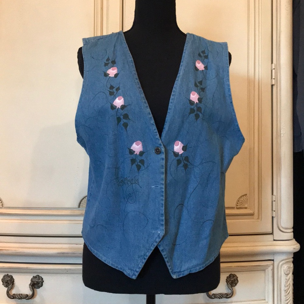 Jean vest with flowers painted on